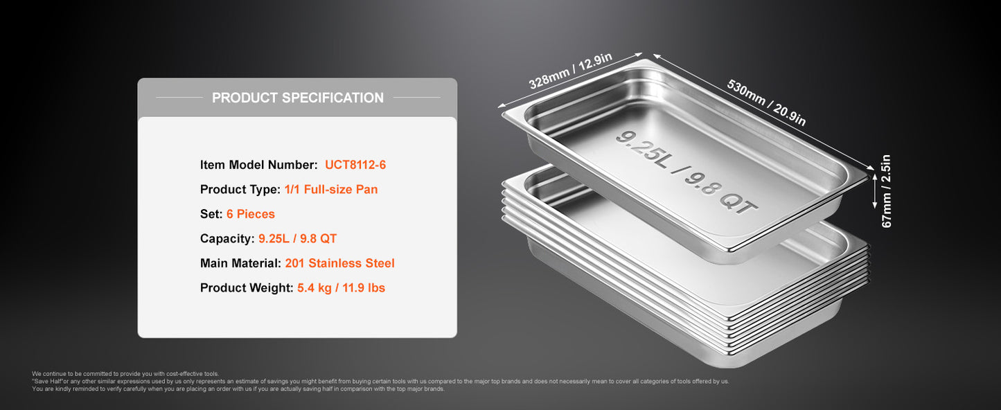 SucceBuyBuffet Chafing Dishes 8.5L-20L Gastronorm Pans Steam Table Pans Tray Stainless Steel Food Container for Party BBQ Baking