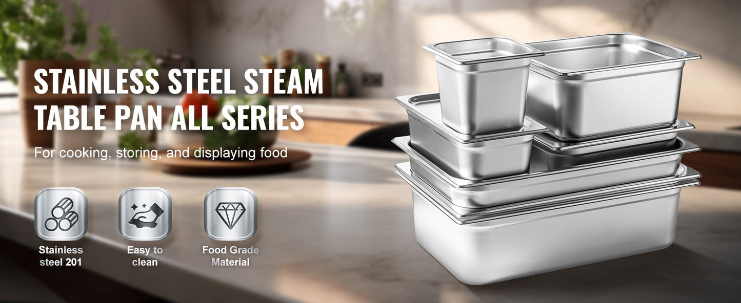SucceBuyBuffet Chafing Dishes 8.5L-20L Gastronorm Pans Steam Table Pans Tray Stainless Steel Food Container for Party BBQ Baking