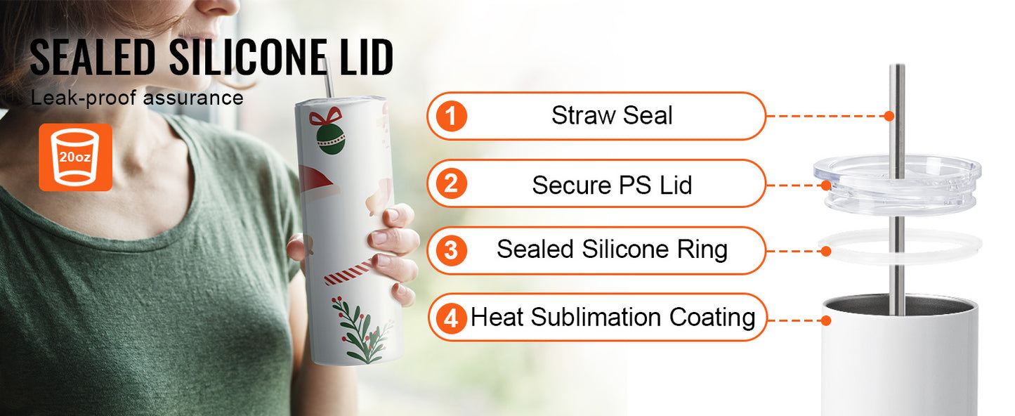 SucceBuy 8/12/14/16/24/50PC Straight Sublimation Tumblers Blank Tumbler Bulk Stainless Steel Double Tumbler Cups Heat Transfer
