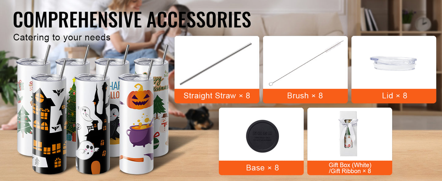 SucceBuy 8/12/14/16/24/50PC Straight Sublimation Tumblers Blank Tumbler Bulk Stainless Steel Double Tumbler Cups Heat Transfer